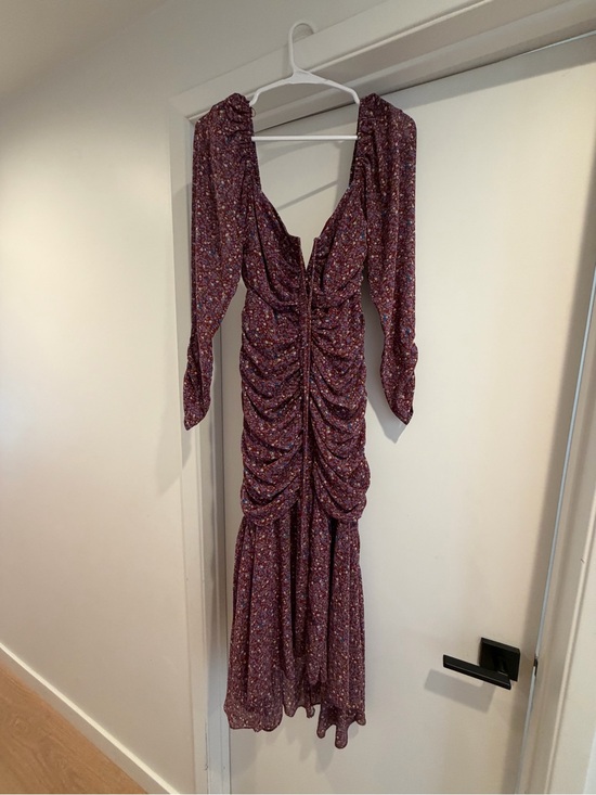 Astr Dresses & Skirts - Astr Floral Ruched Long Sleeve Maxi Dress in Wine
